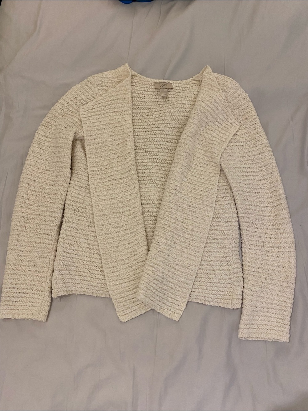 LOFT Cream Chunky Open-Front Ribbed Blazer-Style Cardigan
